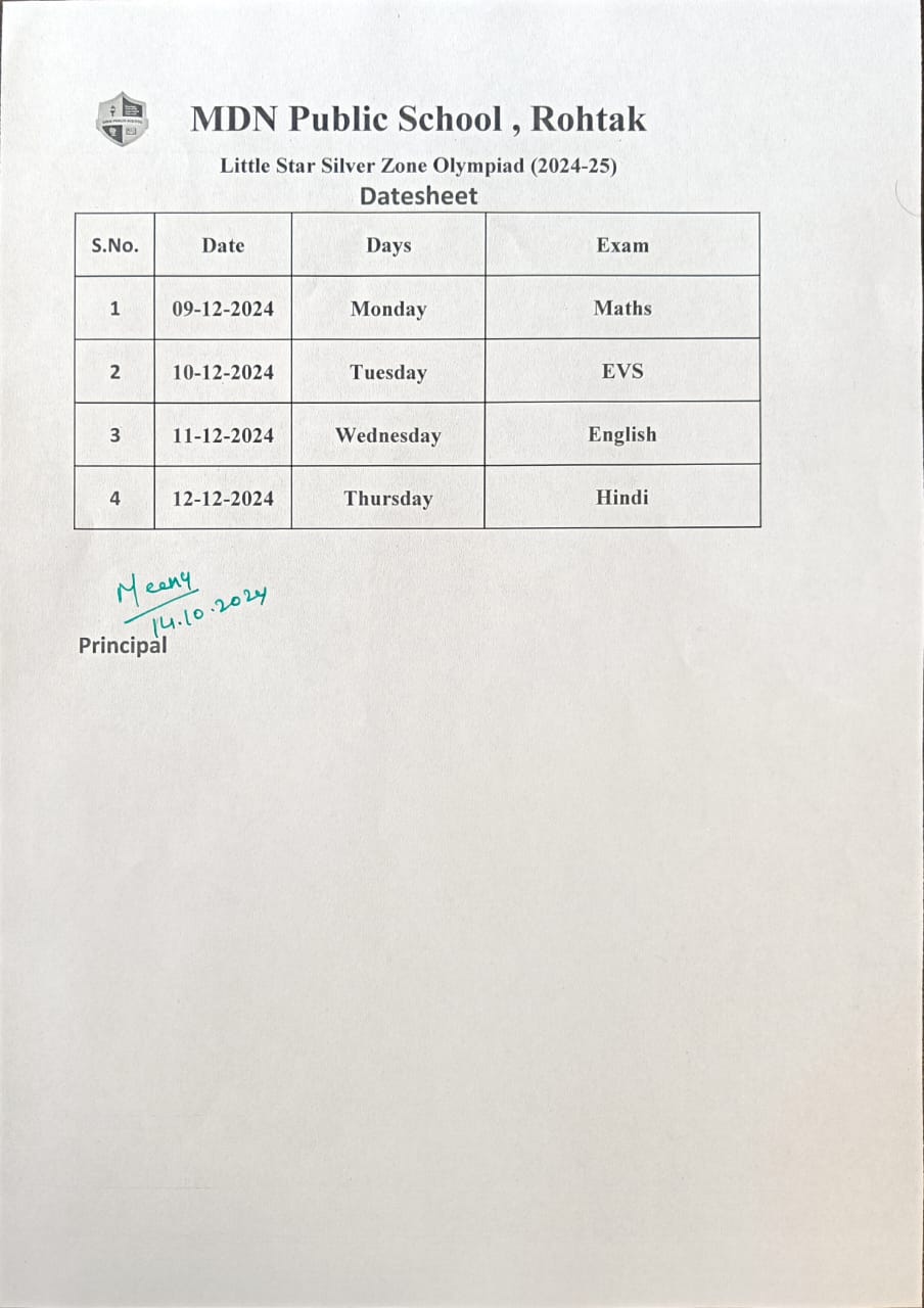 Datesheet Little Star Olympiad