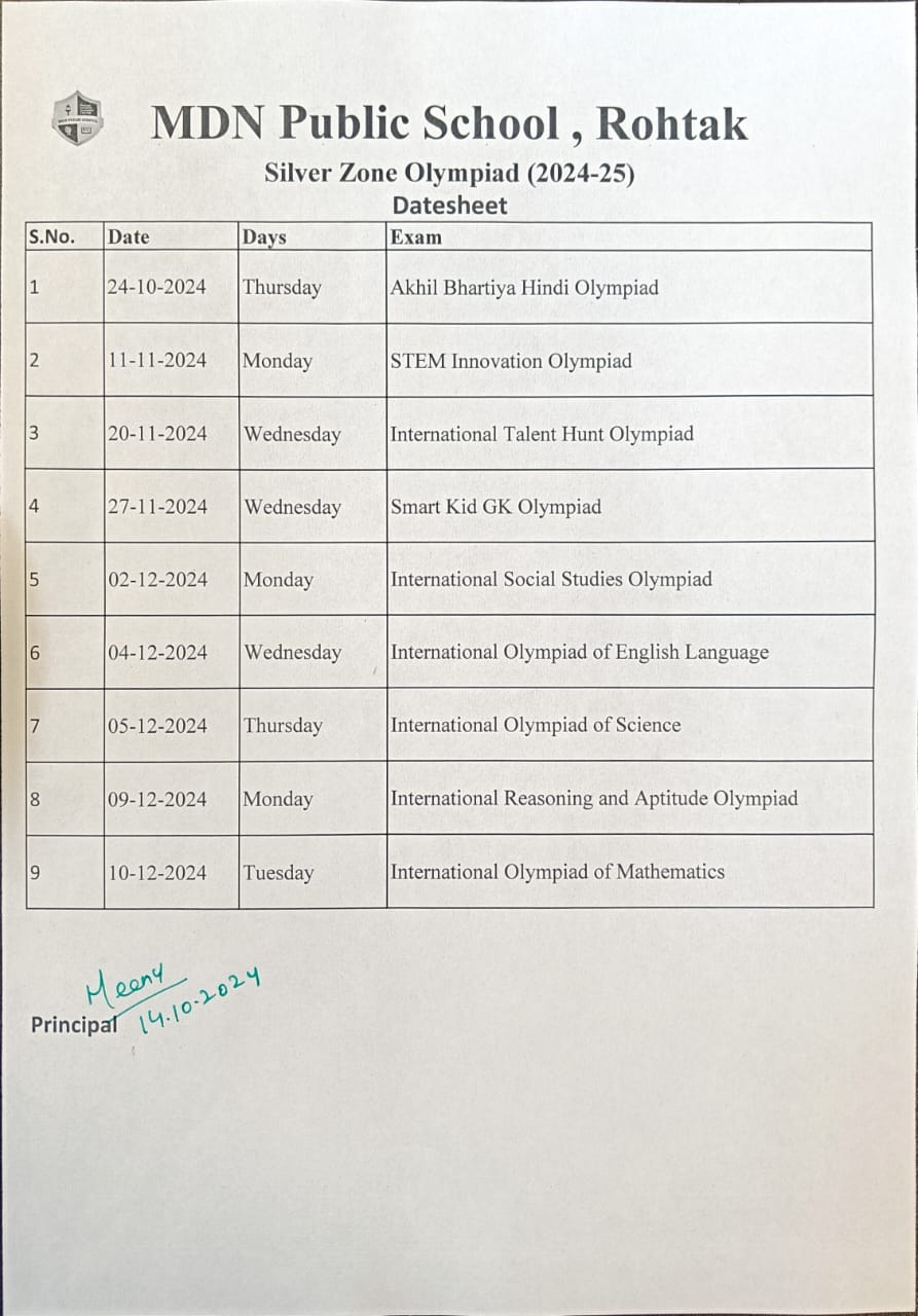 Datesheet Olympiad